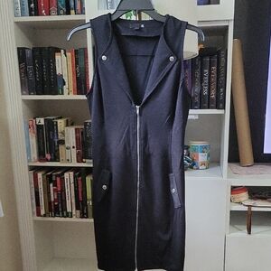 Guess Black Sleeveless Zip Mini Dress